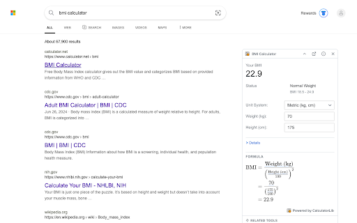 CalculatorLib — Calculators in Search Results :: The matching calculator opens beside your search results, pre-filled from the query. 8,000+ tools, 7 search engines.