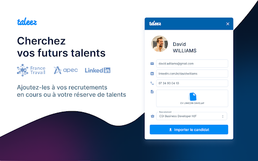Taleez Sourcing :: Importez les profils intéressants trouvés sur le web directement dans Taleez.