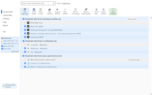 Cyberscience Tab Manager :: Smart, intuitive tab management which lets you quickly search, close, suspend, move, mute