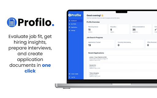 Profilo AI - Job Application Assistant :: Career assistant: evaluate job fit, get hiring insights, prepare interviews, create application documents