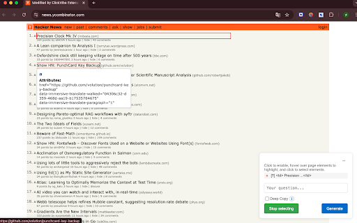 ClickVibe :: ClickVibe lets you select, inspect, and extract web page elements, generate AI IDE oriented content, and deep copy HTML and styles.