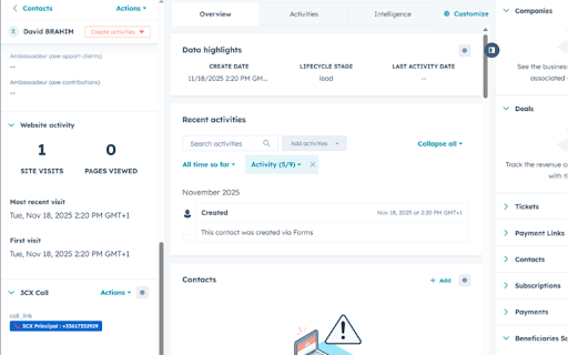 3CX Click2Call – HubSpot :: Détecte les numéros HubSpot et les transforme en liens 3CX cliquables.