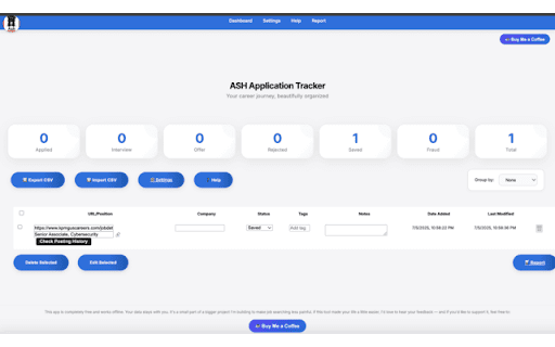 Ash Job Application Tracker :: Track and manage your job applications directly from your browser and spot ghost job postings on LinkedIn and other job boards.