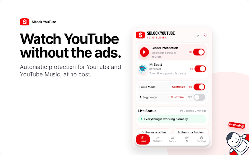 SBlock Youtube - AI AD Blocker :: Block YouTube ads, remove distractions, skip unwanted segments, and track the time and money you save.
