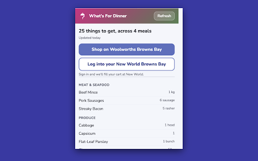 What's For Dinner — Cart Filler :: Fills your supermarket cart from your What's For Dinner shopping list. Never places the order.
