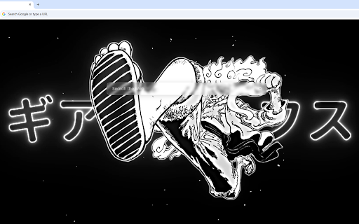 Luffy Gear 5 Gomu Gomu No Gigant One Piece Live Wallpaper :: A black-and-white manga style Luffy in his Gear 5 form, kicking forward with glowing Japanese text.