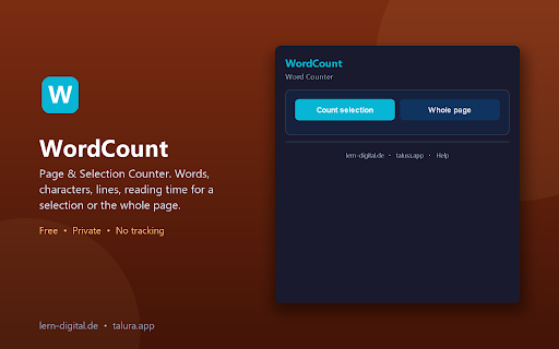 WordCount - Page & Selection Counter :: Words, characters, lines, reading time for a selection or the whole page.