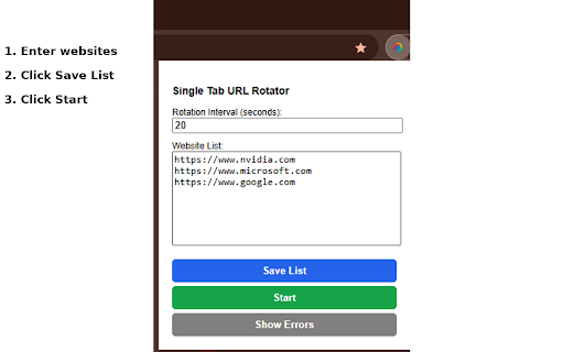 Single Tab URL Rotator :: Rotate a single browser tab through a list of URLs at a set interval.