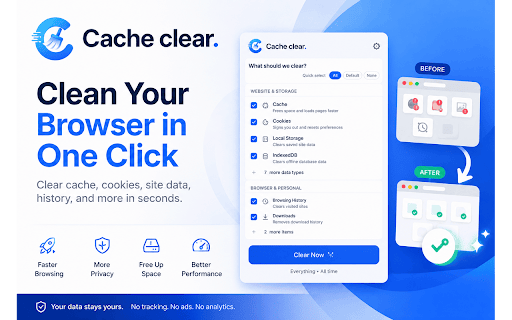 Cache Clear - Free Cookie & Data Cleaner :: Instantly clear cache, cookies & browsing data in one click. Free privacy cleanup with presets, auto-clear schedules & shortcuts.