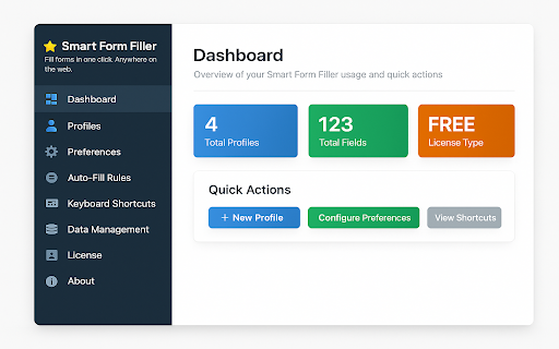 Smart Form Filler :: Fill forms in 1 click. Capture fields as profiles, auto-fill anywhere, or generate safe fake data — local only.