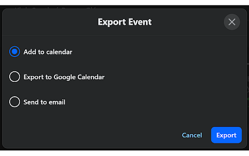 Facebook to Google Calendar Exporter :: Seamlessly export Facebook events directly to Google Calendar. Adds a native option to the Facebook export modal.