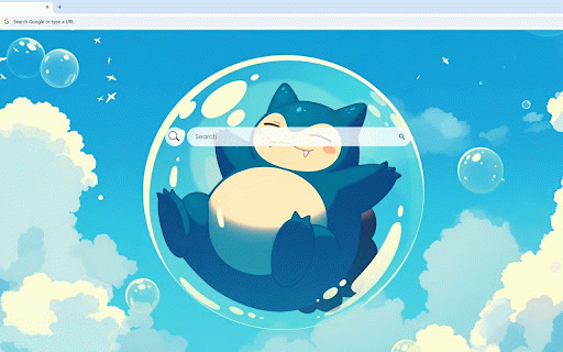 Pokemon Snorlax Bubble Float Live Wallpaper :: Adorable Snorlax floating peacefully in bubble through dreamy blue sky with clouds.