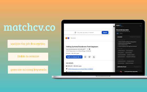 MatchCV: AI Resume Tailor & ATS Checker :: Tailor your resume to LinkedIn jobs and other posts. Get ATS match scores, missing keywords, and AI suggestions instantly.