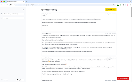 Scribble - Automatic Text Saver & Backup :: Scribble automatically saves what you type in web text editors, in case your browser crashes or you accidentally close a page.
