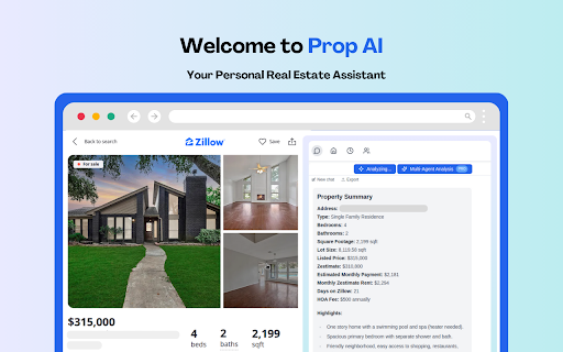 Prop AI: Chat with your personal real estate assistant :: Prop AI is a team of AI agents that help you find and analyze properties, integrating seamlessly with listing sites.