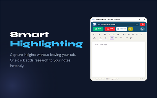SideScribe - Note Maker :: Rich-text notes in your browser sidebar. Capture research instantly and export to Word or PDF.