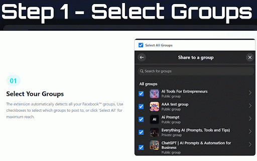 Multiple Group Share Assistant for Facebook™ :: Share posts to multiple Facebook groups with one click. Smart time intervals keep your account safe and save time.