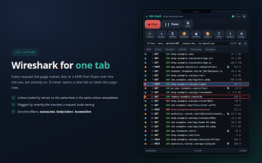 Tab Shark :: Learn how browsers really work by watching your own tab.