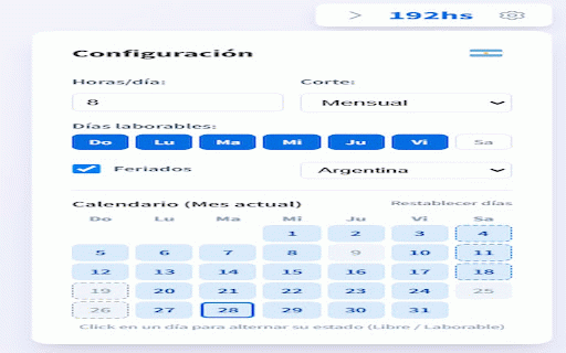 Widget Horas Insightful :: Calculadora de horas flotante e inyectada en la web con panel de configuración.