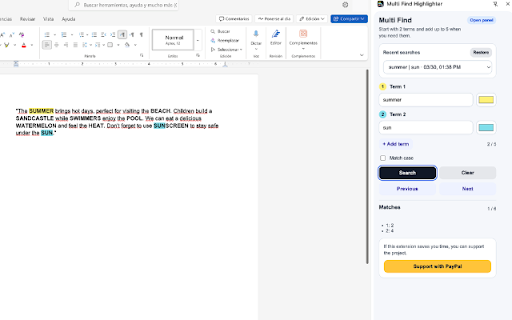 Multi Find Highlighter :: Search up to 5 words or phrases and highlight each one with a different color.