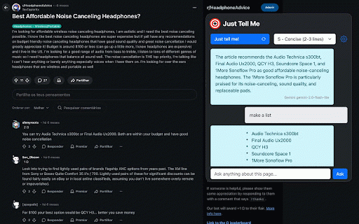 Just Tell Me :: Quickly ask AI to summarize the current page or answer a question about it.
