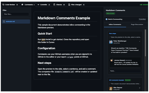 Markdown Comments :: Visual inline comments for documentation on GitHub pull requests powered by custom git refs (refs/md-comments/data).