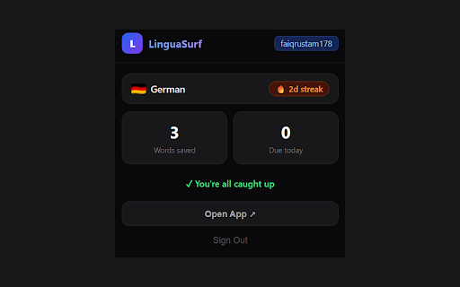 LinguaSurf :: Capture words while browsing and learn them with AI-powered quizzes
