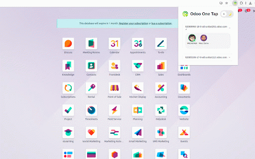 Odoo One Tap :: Instantly switch between Odoo users and dark mode in one click.