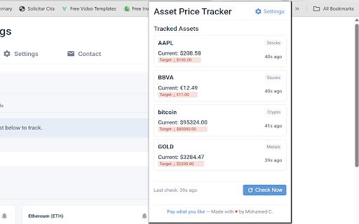 Asset Price Tracker :: Tracks prices of cryptocurrencies, stocks, and precious metals, providing alerts when target prices are met.