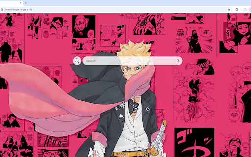 Boruto Live Wallpaper :: Boruto in a pink background with manga sketches, wearing a cloak draped over his face in a charismatic pose.