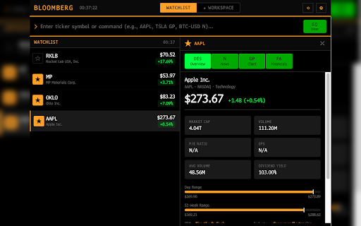 Bloomberg Terminal Lite :: Instant market data. Multiple workspaces. Built for terminal-style speed.