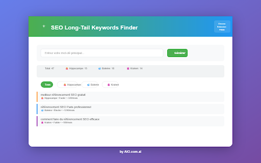 SEO Long-Tail Keywords Finder by AIO.com.ai :: Find long-tail keywords and SEO suggestions to optimize your content for search engines.