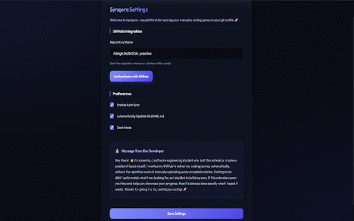 Synqora - Sync LeetCode, CodeChef & HackerRank :: Sync accepted coding solutions from LeetCode, CodeChef, and HackerRank to your GitHub repository.