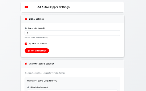 YouTube Ad Auto Skipper :: Auto-skips and mutes YouTube ads with customizable timing for different channels. No ad blocking.