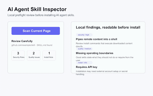 AI Agent Skill Inspector :: Review AI agent skills on GitHub before installing them.