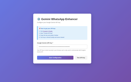 Gemini WhatsApp Enhancer :: Enhance your WhatsApp messages with AI-powered grammar fixing and text improvement using Google Gemini