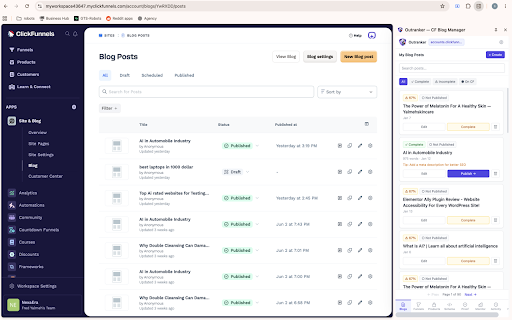 Outranker — CF Blog Manager :: Connect your Outranker account, create AI blog posts, and publish them to ClickFunnels without leaving your dashboard.