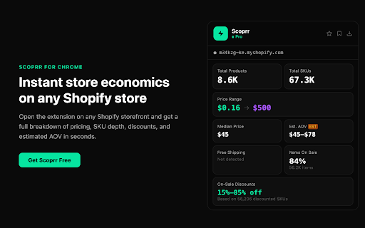 Scoprr :: Instant store economics snapshot for ecommerce storefronts using publicly available data.