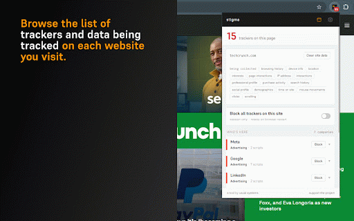 Stigma :: See every tracker on every site in plain language. Block what you don't want. 100% local, open source.