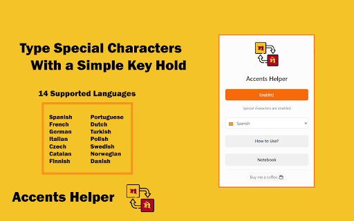 Accents Helper :: Easily type accented characters in 14 European languages with a simple hold-key system.