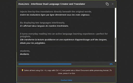 DuoLines - Interlinear Dual Language Creator and Translator :: Translate web pages with interlinear dual-language display. Create bilingual text on any site and learn languages reading in context