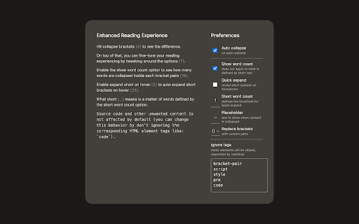 Parentheses Folding :: Parentheses Folding. A browser extension that finds all parentheses on any website and collapses them. Expand them as needed.…