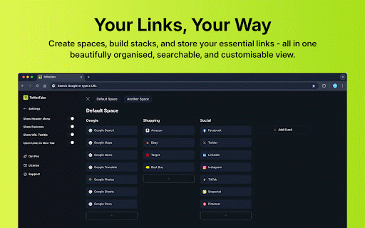 ToffeeTabs :: Create spaces, build stacks, store your essential links all beautifully organised, searchable, and customisable.