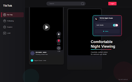 TikTok Night Shade :: Switch TikTok to dark or light mode with one click. Comfortable colors for night browsing. by AIO.com.ai