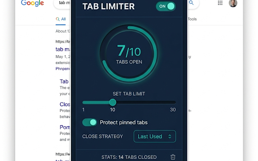 Simple Tab Limiter: Auto Close Tabs :: Auto close oldest tabs when you exceed your limit. Simple, fast & lightweight tab manager. Protect pinned tabs.