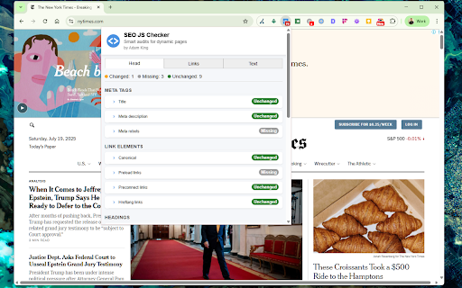 SEO JS Checker :: Smart audits for JavaScript SEO: Quickly uncover how dynamic content, metadata & links are rendered to reveal JS-related SEO issues.