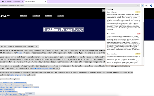 Privacy Policy Analyzer :: Browser extension that summarizes privacy policy text