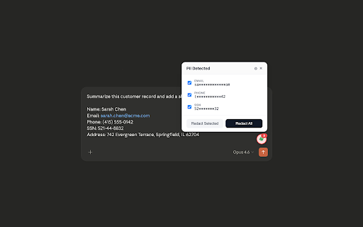 Grepture Browse :: PII detection and redaction for AI chat interfaces and other inputs