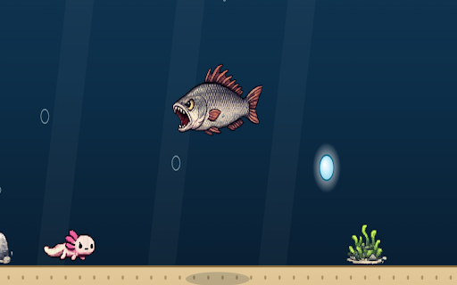 Axolotl Swim :: Nueva Pestaña con un endless runner acuático: nada con tu ajolote, esquiva rocas y corales, y escapa de la tilapia.