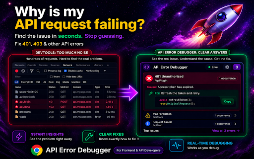 API Error Debugger :: Fix API errors fast. See why requests fail and solve 401, 403 issues instantly.